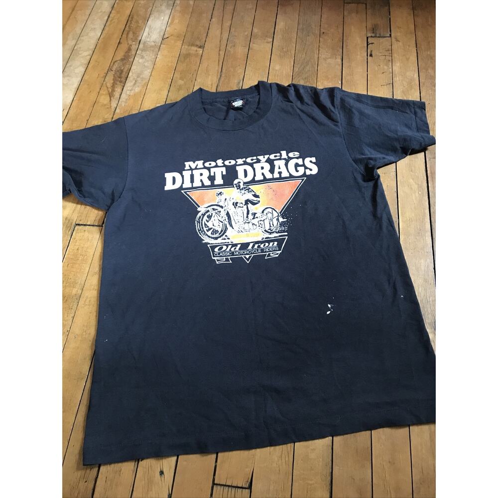 Old Iron Motorcycles VINTAGE Dirt Drags Tee Black XL By Screen Stars Best